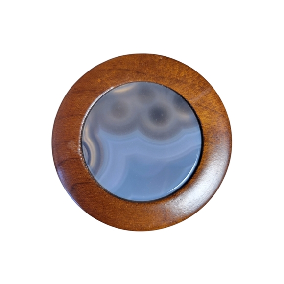 Wooden Trinket Box with Agate Lid Made in Brazil - Picture 2 of 7